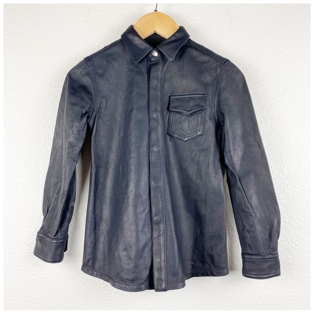 Gucci Kids Black Leather Button Down Size‎ 6 Designer